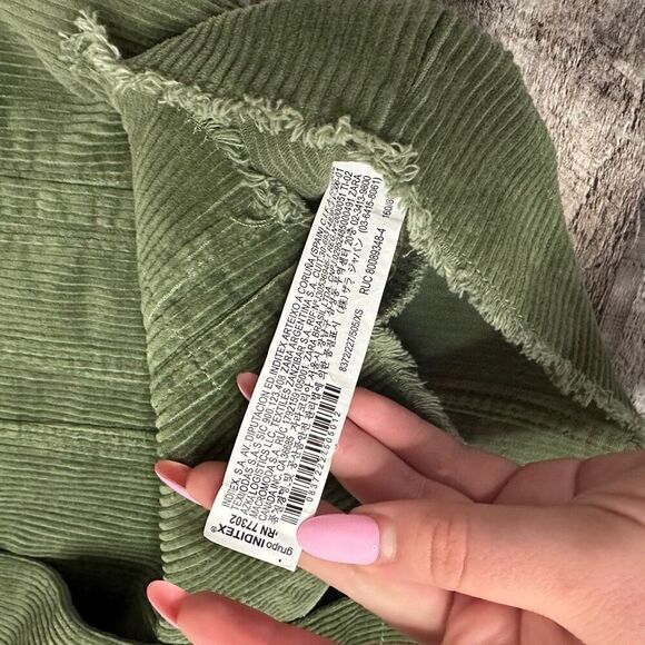 Zara Outerwear Green Corduroy Oversized Frayed Button Up Casual Jacket | XS - Picture 8 of 9